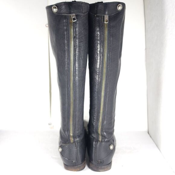 FRYE Women's Melissa Back Zip US 7,5B Black Leather Button Tall Riding Boots - Picture 11 of 16